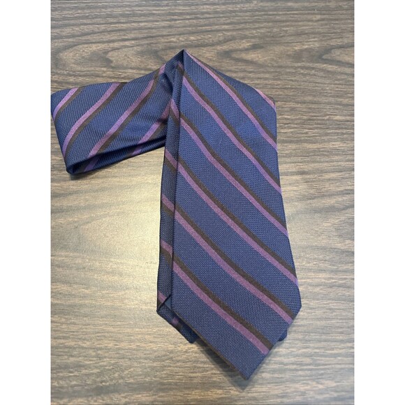 BREUER for CULWELL & SON Blue/Purple Diagonal Stripes 100% Silk - Picture 5 of 5
